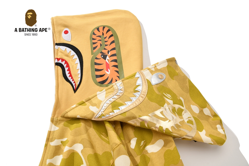 A BATHING APE ABC CAMO High Quality Pure Cotton Version Wealthy Golden Shark Head Double Hat SHARK FULL ZIP HOODIE MENS AN...