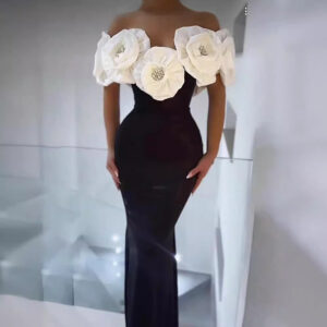 Women’s Clothing hot style three dimensional large flower off shoulder hip dress fashionable and elegant party bandage dre...