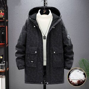 ​​Urban Camo Oversized Down Jacket – 600FP White Duck Feather, Windproof & Anti-Wrinkle, Big & Tall Sizes (M-8XL, Black/Ta...