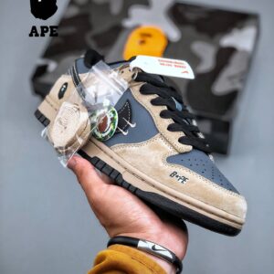 Nk-Dunk Low Bape-Ape Head Collaboration - Blue Brown Double Hooks High End Customized Low Cut Casual Board Shoes - Schuhe