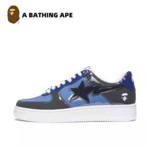 A BATHING-APE Classic Lacquer Leather Double Splicing Trendy Fashion Board Shoes Air Force No.1 Board Shoes Men's And Wome...
