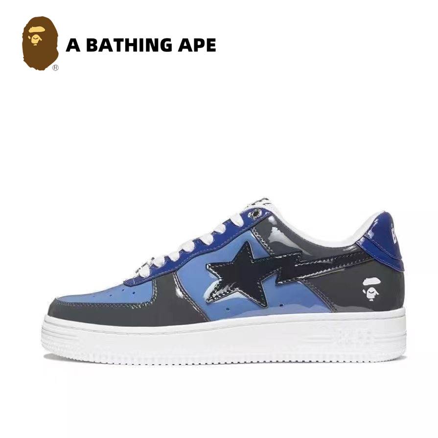 A BATHING-APE Classic Lacquer Leather Double Splicing Trendy Fashion Board Shoes Air Force No.1 Board Shoes Men's And Wome...