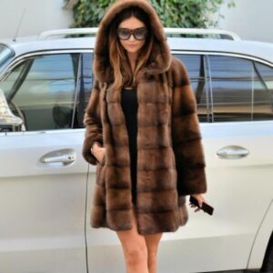 Women's Clothing Faux Mink Fur Coat Hooded Mid-Length Jacket Oversized Plus Size Warm Casual Outerwear In Coffee Brown​​ -...