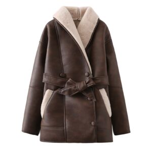 Women's Clothing 2024 Spring Festival new fashion cashmere leather fur collar composite belt coat - Damenbekleidung