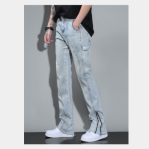 Men's Clothing Jeans For Men High Street Zipper Slit Ink Splash Hip Hop Handsome Trendy Casual Straight Flared Pants - Her...