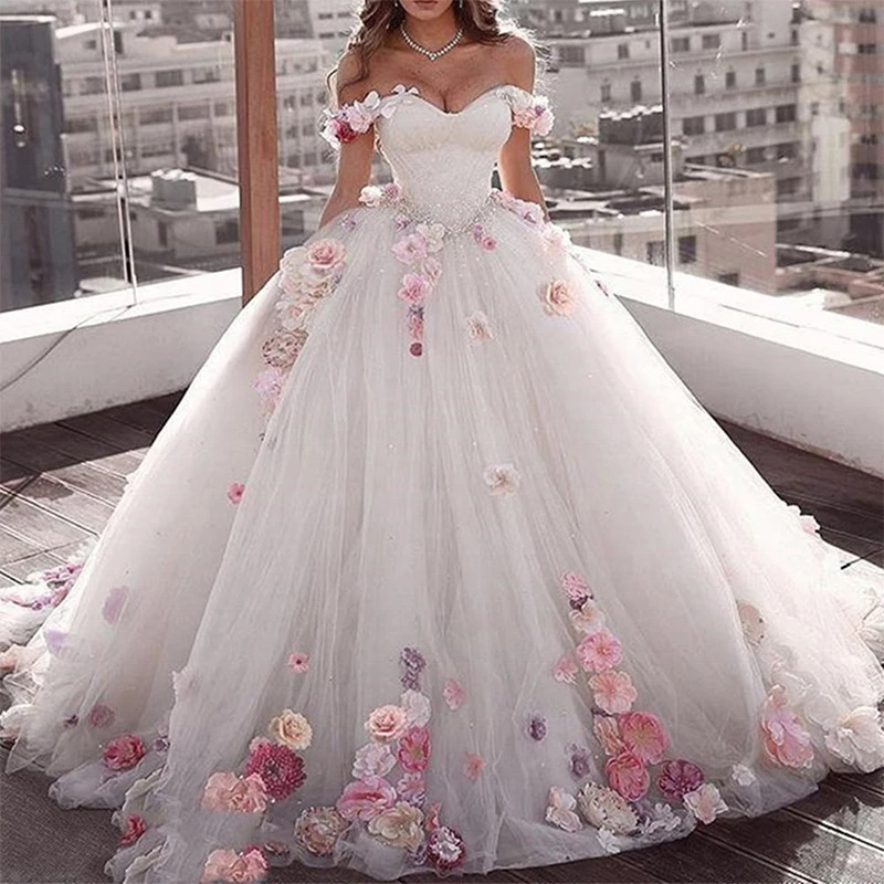 One Shoulder Princess Skirt Sweetheart Coming Of Age Ceremony Dress Elegant 3D Flower Sleeves Ball Gown Formal Sweet Three...