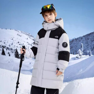 ​​Hooded Color-Block Down Jacket For Boys & Teens – Mid-Length Warm Winter Coat (Army Green/Black/Light Blue, 130-170cm)​​...
