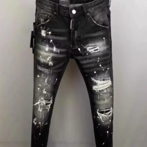 2025 Black Washed Distressed Patch Versatile Paint Street Slimming Micro Elastic Jeans - Herrenbekleidung