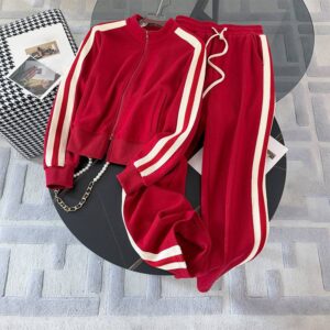 Women's Clothing Red Casual Sports Suit Autumn And Winter Dopamine Wear Baseball Jacket Slim Straight Pants Two Piece Suit...
