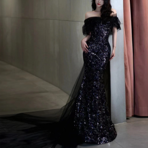 Women's Clothing Light Luxury Niche Temperament Catwalk Performance Clothing One Shoulder Dress Black - Damenbekleidung