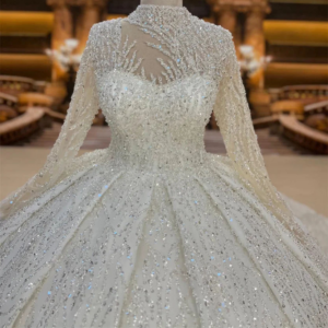 New wedding dress heavy industry embroidered beaded lace elegant long-sleeved puffy princess skirt trailing wedding dress ...