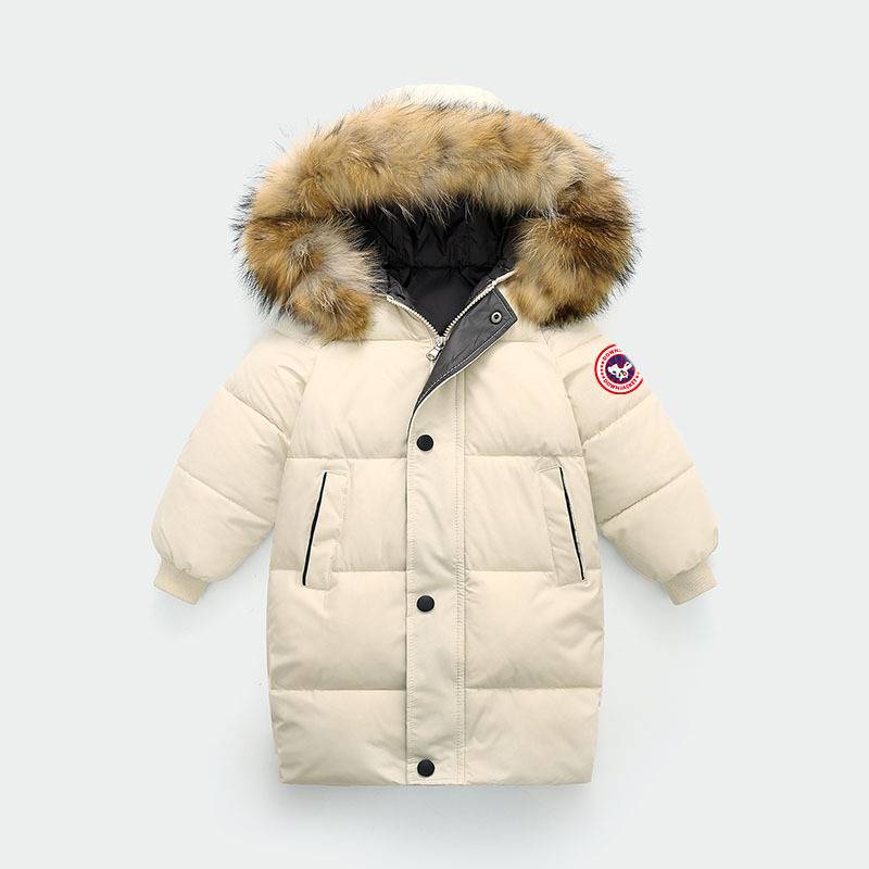 Kids' China Map Hooded Puffer Coat - Long-Length Winter Jacket With Detachable Faux Fur Trim, Thickened Windproof Outerwea...
