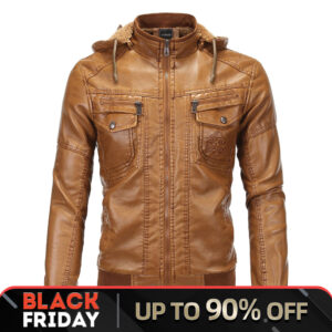 Men's leather plus fleece warm classic men's large size hooded leather jacket motorcycle windproof jacket - Herrenbekleidung