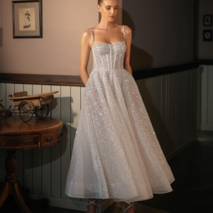 Women's Clothing Hot selling suspender silver spray short wedding dress with puffy skirt and shiny party dress supply supp...