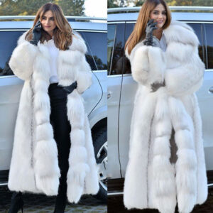 Women's Clothing Fur Coat Hooded Fur Collar White Stitching Outerwear - Damenbekleidung | Technik & Gadgets