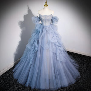 ​​Women's Blue One Shoulder Evening Dress - Sexy Gauze Gown For Piano Performances, Weddings & Coming Of Age Ceremonies​​ ...