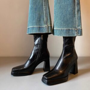Horse Leather~High Ankle For Women, Autumn And Winter, Petite Waterproof Platform Chunky Heel Genuine Leather - Schuhe