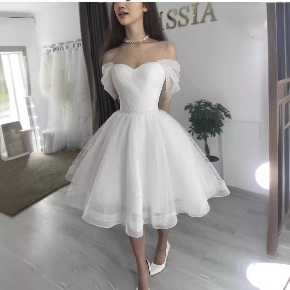 Women's Clothing 2024 new style light wedding dress one shoulder super fairy slim princess puffy skirt go out gauze forest...