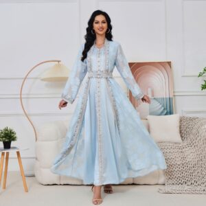 Women's Clothing Middle Eastern women's Muslim clothing new V neck cardigan two piece suit temperament elegant dress - Dam...