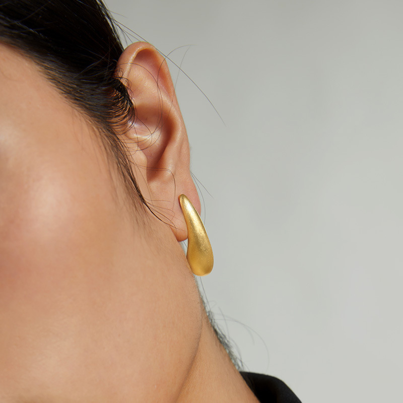 Stud Earrings Sterling Silver Frosted Water Drop Earrings Niche Minimalist Versatile Retro Elegant Jewelry Korean Style In...