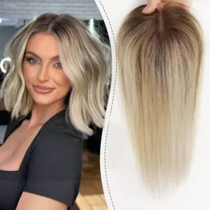 Blonde Brown Ombre Remy Human Hair Topper HairPieces for Women 150 Density Silk Base 3Clip in 12inch Hair Toppers - Hairca...