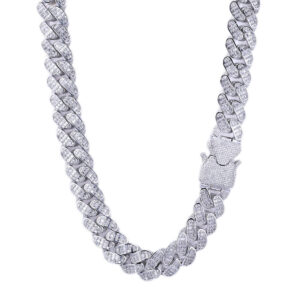 Men's Jewelry 18mm Triple Row Cuban Link Chain With T-Cut Zirconia Stones, Hip Hop Style Necklace For Men, Gold And Silver...