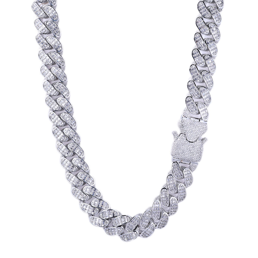 Men's Jewelry 18mm Triple Row Cuban Link Chain With T-Cut Zirconia Stones, Hip Hop Style Necklace For Men, Gold And Silver...