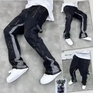 Trendy High Street Mens Jeans Loose Fit Straight Leg Casual Drag Trousers American Style Vintage Vibe Micro Flare 250222 -...