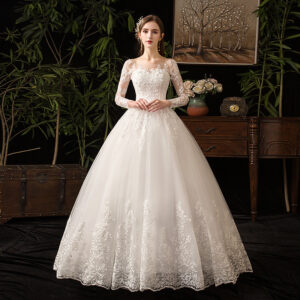 Women's bride long-sleeved small beige simple palace style travel photo temperament main dress - Damenbekleidung