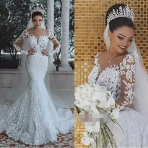 Women's Clothing Wedding Dress Sexy Deep V Neck Fishtail Wedding Dress Lace Wedding Dress - Damenbekleidung