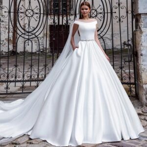 Women's Clothing New Satin One Shoulder Small Trailing Wedding Dress Bride Simple Travel Wedding Dress Evening Dress - Dam...