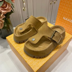 Women's Shoes Sheepskin Version~ Genuine Leather Thick-Soled Slide Sandals For Women Summer Half-Cup Small Size Platform B...