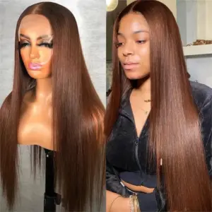13x4 Chocolate Brown Lace Front Wigs Human Hair with Baby Hair Straight - Haircare Products | Technik & Gadgets
