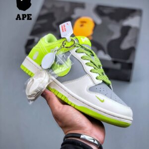 Nk-Dunk Low Bape-Ape Head Collaboration - White Gray Green Hook With Starry Sky High End Customized Low Cut Casual Board S...