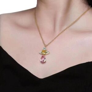 Vivienne Mermaid Tears Drop Necklace Pendant Full Diamond Saturn Clavicular Chain XTH005 - Geschenke | Technik & Gadgets