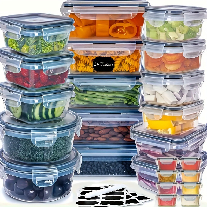 Food Storage Containers Set - BPA-Free Plastic Meal Prep Containers Microwave & Freezer Safe Stackable Kitchen Organizers ...