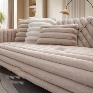 Rabbit Plush Winter Sofa Cushion Solid Wood Leather Sofa Cover Simple Light Luxury High End Cushion - Waschen & Reinigen