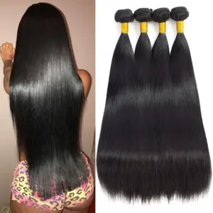 Brazilian Human Hair Straight Bundles 28-32 Inches Long Natural Black Color Weave Deal 1/3/4 PCS - Haircare Products