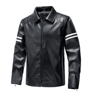 Color blocked fashion jacket, lapel, casual spring and autumn new style zipper, slim fit men's motorcycle leather jacket -...