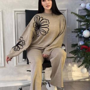 Women's Clothing Plus Size Women's Autumn And Winter Suits New Style Outer Wear Thickened Vest Knitted Sweater Wide Leg Pa...