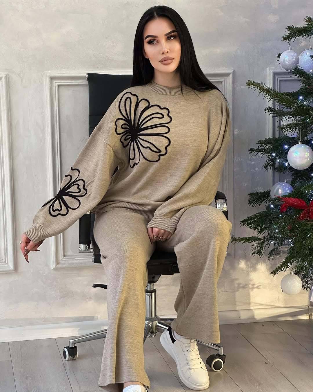 Women's Clothing Plus Size Women's Autumn And Winter Suits New Style Outer Wear Thickened Vest Knitted Sweater Wide Leg Pa...