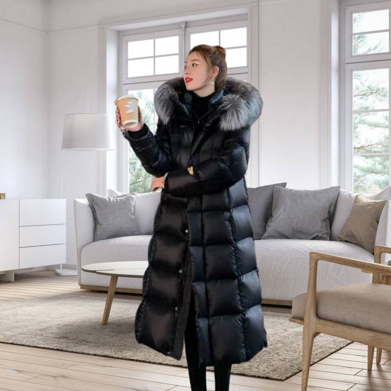 Women's Clothing New large fur collar black outdoor cold proof warm hooded winter coats cotton jacket for women long over ...