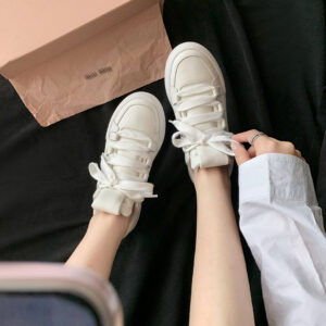 White shoes, women's genuine leather breathable multifunctional lace up thick sole height - Schuhe | Technik & Gadgets