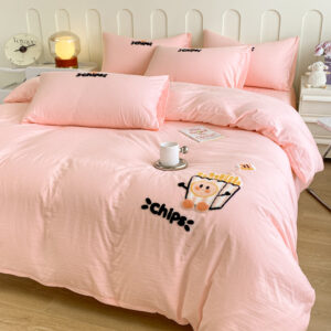 New A-Class Super Soft Polished Water Washed Cotton Towel Embroidery Four piece Set Series 150 * 200cm Duvet Cover Tulip -...