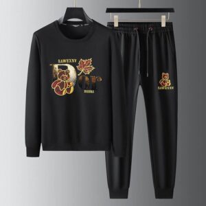 Men's Clothing Casual Sports Suit, New Style Autumn Cartoon Bear Sequin Embroidery Pullover Sweater Two-piece Suit - Herre...