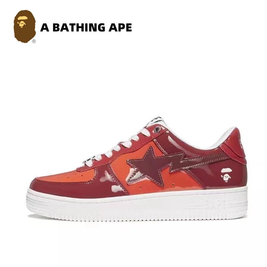 A BATHING-APE Classic Lacquer Leather Double Splicing Trendy Fashion Board Shoes Air Force No.1 Board Shoes Men's And Wome...