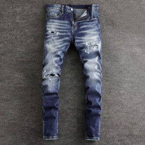 Men's Clothing Fashion Brand Men's Jeans Trendy Retro Blue Washed Ripped Patch Micro Elastic Slim Fit Skinny Pants Men - H...