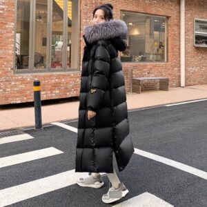 Women's Clothing Luxury Fox Fur-Trimmed Down Coat – Knee-Length Black Goose Feather Jacket For Women (S-XXL) - Damenbeklei...