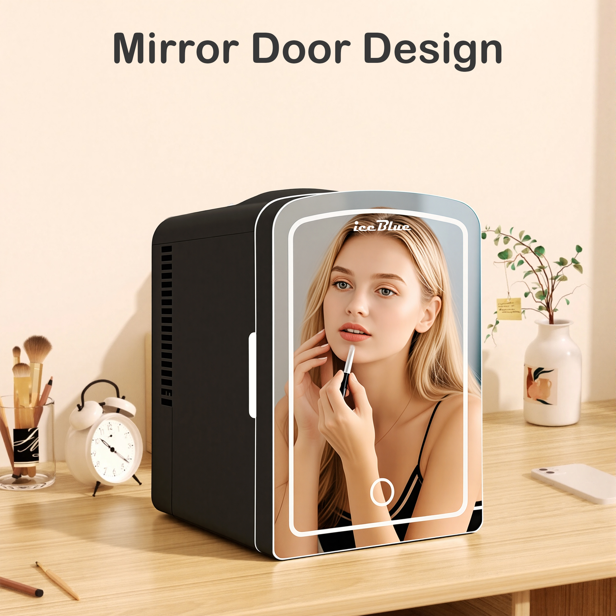 iceBlue 4-Liter Portable Mini Fridge For IceBlue Skincare With Mirrored Door And Dimmable LED Light - Kochen