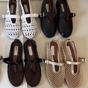High Version AL Fishnet New Style One-Strap Ballet Full Rhinestone Flat Hollow Mary Jane Shoes For Women - Schuhe